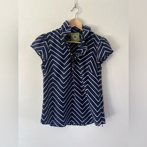 Elizabeth‎ McKay The Elizabeth Shirt Chevron Striped Silk Blend Ruffle Collar